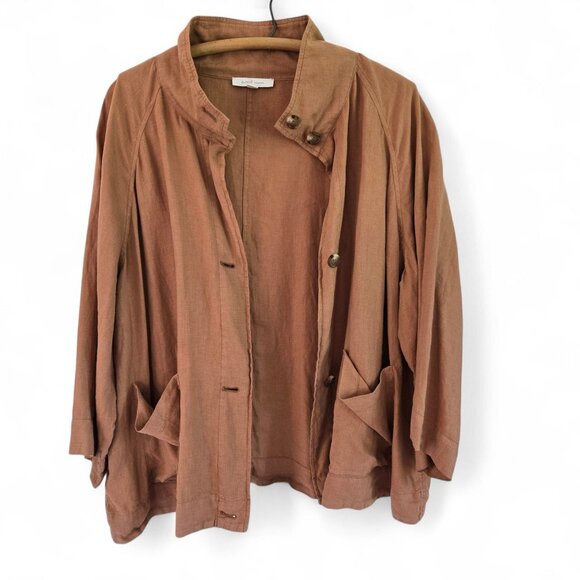 J.Jill Pure Jill Elements Womens 2X Linen Jacket Brown Hip Length Pockets - Picture 2 of 13